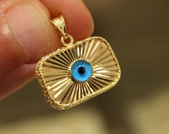 14k Gold Evil Eye Anhänger, 14k Gold Evil Eye Schutz Halskette, Evil Eye Anhänger, Gold Anhänger, Geschenk für sie, Blue Eye Charm, Schmuck