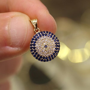 14k Gold Evil Eye Pendant, 14k Gold Evil Eye Protection Necklace, Gold Pendant, Minimalist Necklace, Gift for Her, Blue Eye Charm, Jewelry