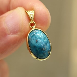 14K Gold Turquoise Pendant, Natural Turquoise Pendant, 14k Turquoise Necklace, Minimalist Turquoise Necklace, Jewelry, Handmade Turquoise