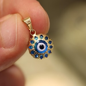 14k Gold Evil Eye Pendant, 14k Gold Evil Eye Protection Necklace, Gold Pendant, Minimalist Necklace, Gift for Her, Blue Eye Charm, Jewelry