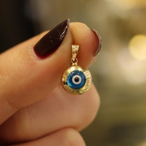 14k Gold Evil Eye Pendant, 14k Gold Evil Eye Protection Necklace, Gold Pendant, Minimalist Necklace, Gift for Her, Blue Eye Charm, Jewelry