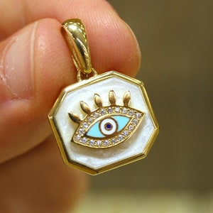 14k Gold Evil Eye Pendant, 14k Gold Evil Eye Protection Necklace, Gold Pendant, Minimalist Necklace, Gift for Her, Blue Eye Charm, Jewelry