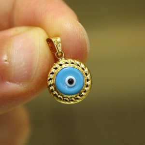 14k Gold Evil Eye Pendant, 14k Gold Evil Eye Protection Necklace, Gold Pendant, Minimalist Necklace, Gift for Her, Blue Eye Charm, Jewelry