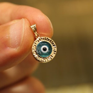 14k Gold Evil Eye Pendant, 14k Gold Evil Eye Protection Necklace, Gold Pendant, Minimalist Necklace, Gift for Her, Blue Eye Charm, Jewelry
