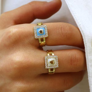 14K massief gouden hartring voor vrouw, 14k gouden vrouwenringen, statementringen, emailring, sierlijk cadeau voor haar, gouden ring, Valentijnsdagcadeau