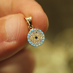 14k Gold Evil Eye Pendant, 14k Gold Evil Eye Protection Necklace, Gold Pendant, Minimalist Necklace, Gift for Her, Blue Eye Charm, Jewelry