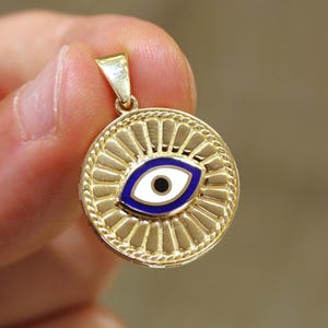 14k Gold Evil Eye Pendant, 14k Gold Evil Eye Protection Necklace, Evil Eye Pendant, Gold Pendant , Gift for Her, Blue Eye Charm, Jewelry