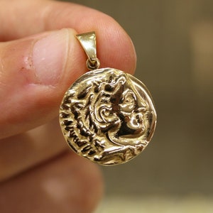 14K Alexander The Great Gold Pendant, Historical Coin Pendant For Men Or Women, Greek Mythology Jewelry, Unique Gift, Ancient Style Necklace