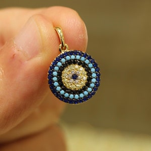 14k Gold Evil Eye Pendant, 14k Gold Evil Eye Protection Necklace, Gold Pendant, Minimalist Necklace, Gift for Her, Blue Eye Charm, Jewelry