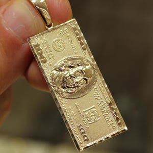 14K Solid Gold 100 Dollar Pendant, 14K 100 Dollar Bill Necklace, Men’s Gold Pendant, Jewelry Gift, Money Charm Pendant, Luxury Gift For Him