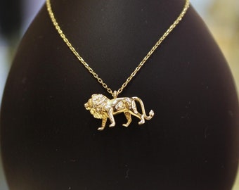 14k Gold Lion Necklace, Minimalist Style, Lion Cross Necklace, Lion Pendant, Lion Charm, Leo Zodiac Necklace, Gold Jewelry,  Gift for Her
