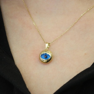 14k Gold Evil Eye Pendant, 14k Gold Evil Eye Protection Necklace, Gold Pendant, Minimalist Necklace, Gift for Her, Blue Eye Charm, Jewelry
