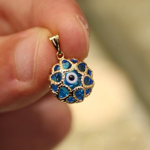 14k Gold Evil Eye Pendant, 14k Gold Evil Eye Protection Necklace, Gold Pendant, Minimalist Necklace, Gift for Her, Blue Eye Charm, Jewelry