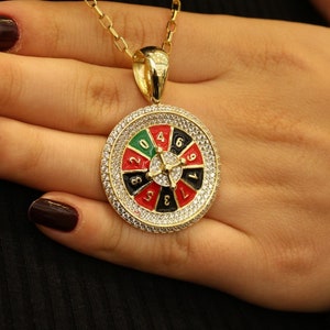 14K Gold Roulette Wheel Pendant Necklace, Casino Jewelry, Gambling Lovers Gift, Roulette Charm, Gift for Her, Gifts for Him, Mens Jewelry