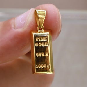 Collar con colgante de lingote de oro de 22 quilates, regalo para ella, oro puro de 22 quilates, delicado collar para mujer, joyería, regalo para mujer