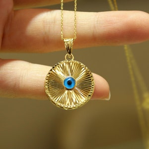 14k Gold Evil Eye Pendant, 14k Gold Evil Eye Protection Necklace, Evil Eye Pendant, Gold Pendant , Gift for Her, Blue Eye Charm, Jewelry