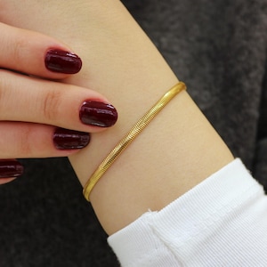 22K Gold Snake Chain Bracelet, 3.20 mm Herringbone Bracelet, 22K Herringbone Bracelet, Sleek Minimalist Chain, 22K Pure Gold, Gift for Her