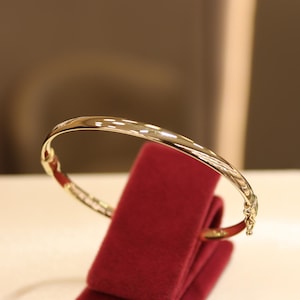 14k Gold Bangle Bracelet, Gold Stacking Bracelet, 4MM Gold Oval Bangle, Stacking Engraved Bangle, Gift For Her, Simple Gold Bangle Bracelet