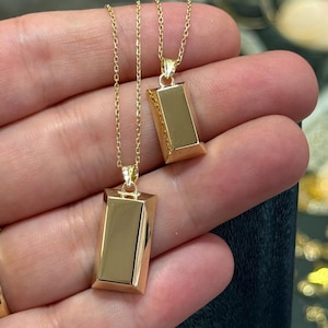 Colgante de lingote de oro de 14 quilates, collar personalizado, collar de lingotes, collar de barra, regalo para ella, collar de oro, regalo para él, colgante personalizado