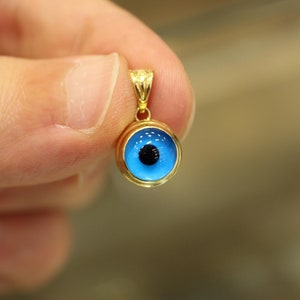 14k Gold Evil Eye Pendant, 14k Gold Evil Eye Protection Necklace, Gold Pendant, Minimalist Necklace, Gift for Her, Blue Eye Charm, Jewelry