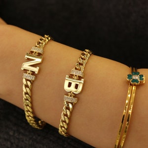 Pulsera de eslabones cubanos con letras en oro de 14 quilates, cadena con letras, pulsera con nombre personalizado, pulsera personalizada, pulsera con letras, regalo para ella