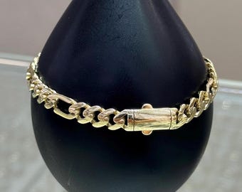 14K Gold Curb Figaro Chain Bracelet, Gift for Him, 6.60 mm Gold Figaro Curb Chain, 14K Gold Bracelet, 14K Figaro Link Chain Bracelet