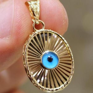 14k Gold Evil Eye Pendant, 14k Gold Evil Eye Protection Necklace, Evil Eye Pendant, Gold Pendant , Gift for Her, Blue Eye Charm, Jewelry