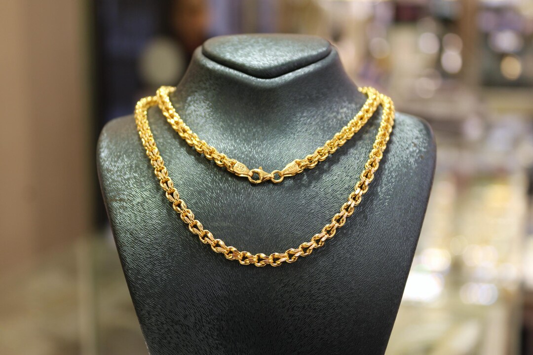 22K Pure Gold Chain Necklace, 3.70mm Gold Chain, Jewelry for Women, 22K ...
