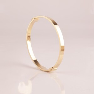 14k Gold Bangle Bracelet, Gold Stacking Bracelet, 6MM Gold Bangle, Stacking Engraved Bangle, Gift For Her, Simple Gold Bangle Bracelet