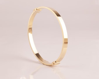 14k Gold Bangle Bracelet, Gold Stacking Bracelet, 6MM Gold Bangle, Stacking Engraved Bangle, Gift For Her, Simple Gold Bangle Bracelet