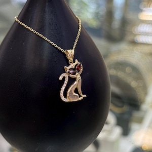 14K Gold Cat Pendant, 14K Cat Necklace, 14k Cat Charm, Animal Gold Necklace, Animal Jewelry For Cat Lovers, Pet Lover Jewelry, Gift For Her