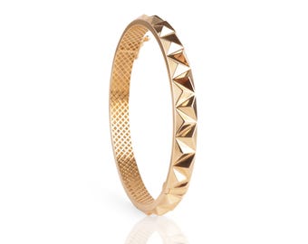 14k Gold Bangle Bracelet, Gold Stacking Bracelet, 6.5MM Gold Bangle, Stacking Engraved Bangle, Gift For Her, Simple Gold Bangle Bracelet