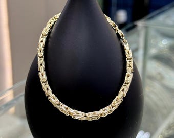 Pulsera de cadena bizantina de oro de 14 quilates, pulsera de eslabones de oro de 4 mm, pulsera de oro de 14 quilates, bizantina de oro, regalo para él, regalo para ella, joyería para el día a día