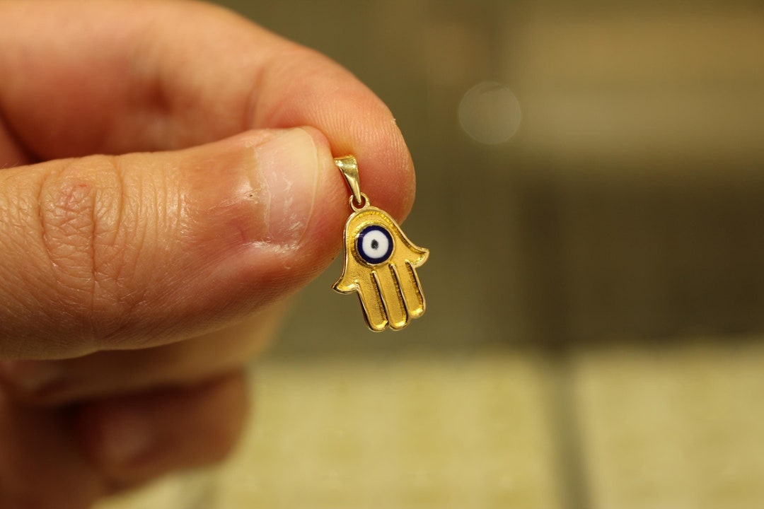 14K Massiv Gold Hamsa Halskette: Fatima Hand Evil Eye Anhänger