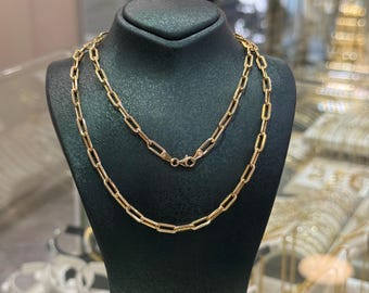 14K Gold Paperclip Chain Necklace, 3.90 mm Chain, 14K Gold Chain, Gold Chain Link Necklace, Paperclip Style Statement Necklace, Gift for Her