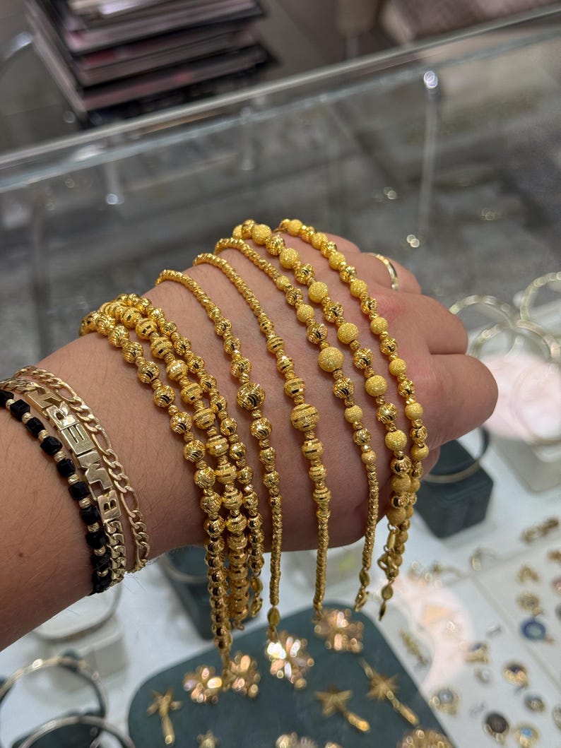 Pulsera de oro macizo de 22 quilates con cuentas dóricas de 3 mm, pulsera de oro de 22 quilates, pulsera para mujer, joyería de oro de 22 quilates, regalo para ella, pulsera con diseño personalizado imagen 11