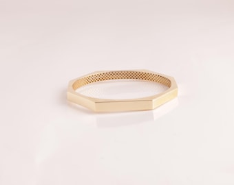 14k Gold Bangle Bracelet, Gold Stacking Bracelet, 5MM Gold Bangle, Stacking Engraved Bangle, Gift For Her, Simple Gold Bangle Bracelet