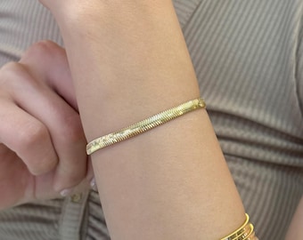 14K Gold Snake Chain Bracelet, 4.20 mm Herringbone Chain, Gold Herringbone Bracelet, Sleek Minimalist Chain, 14k Gold Jewelry, Gift for Her