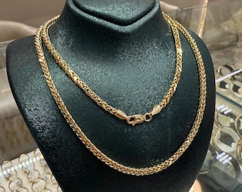 14K Gold Foxtail-wheat Chain Necklace, 2MM - 2.5 MM, Foxtail Palm