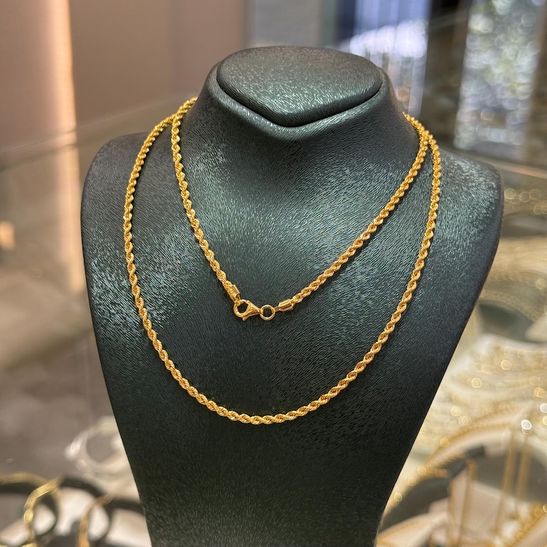 22K Gold Rope Chain Necklace, 2.00 Mm Gold Chain, Jewelry for Men, Rope ...