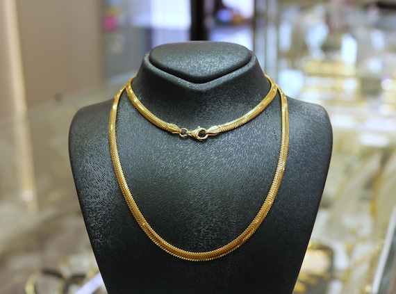 22K Gold Snake Chain Necklace, 3.40mm Herringbone Chain, 22K Herringbone Chain Necklace, Sleek Minimalist Chain, 22K Pure Gold, Gift for Her