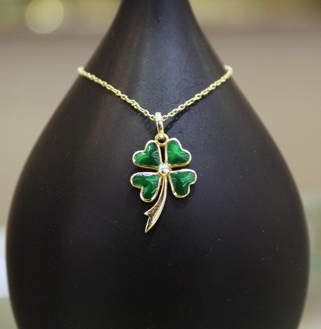 Direct Source Gold & Diamond 14k White Gold Solid Irish Lucky Four Leaf Clover Charm Pendant – 0.7 Gram, Hallmarked