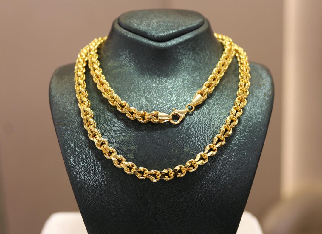 22K Pure Gold Chain Necklace, 5.30mm Gold Chain, Jewelry for Women, 22K ...