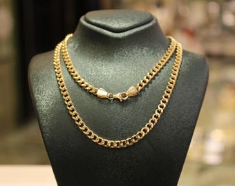 本物の14Kゴールドマイアミキューバンリンクチェーンネックレス4mm