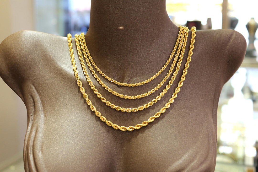 22K Gold Rope Chain Necklace, 2.50 - 3.00 - 3.80 - 4.30 Mm Gold Chain ...