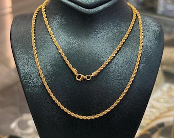22K Gold Rope Chain Necklace, 2.00 mm Gold Chain, Jewelry for Men, Rope Chain Gold Necklace, Women Chain, 22k Gold Jewelry, Unisex Chain