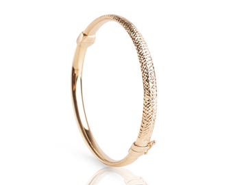 14k Gold Bangle Bracelet, Gold Stacking Bracelet, 6MM Gold Bangle, Stacking Engraved Bangle, Gift For Her, Simple Gold Bangle Bracelet