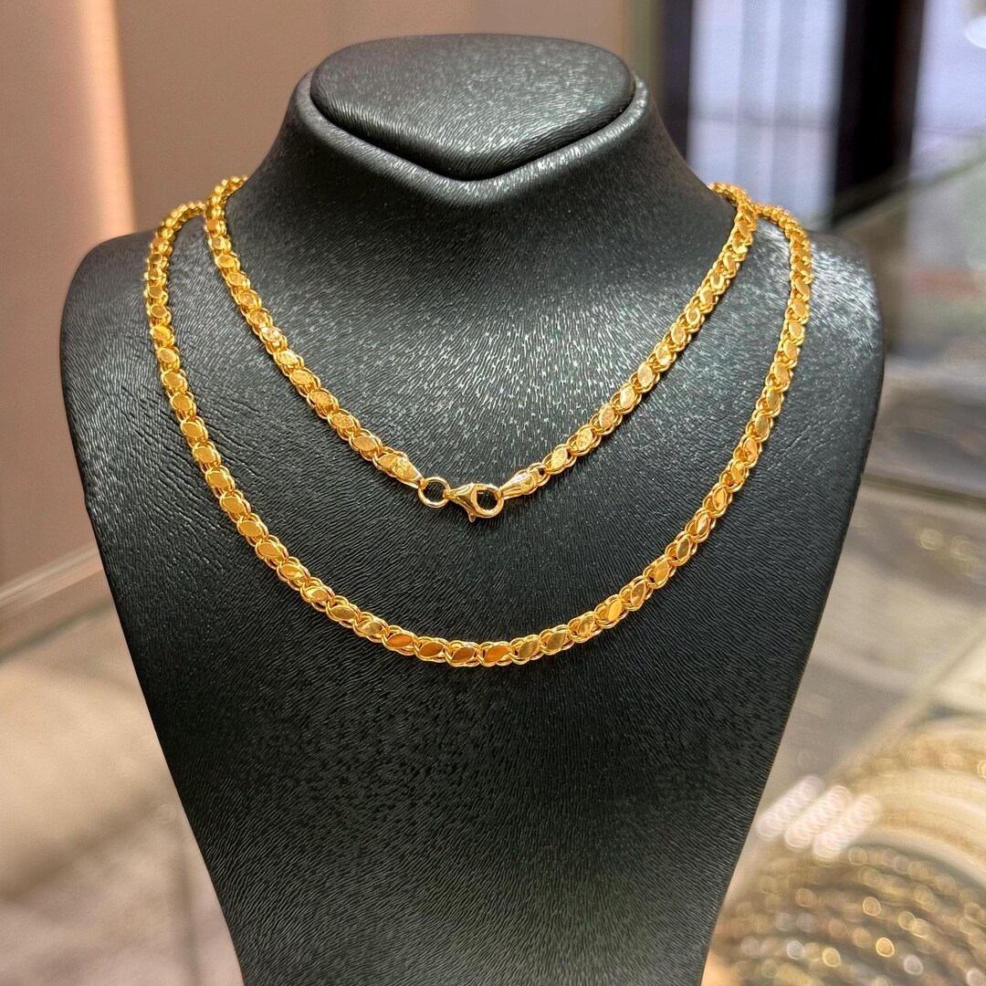 14K Gold Mirror Chain Necklace, 3.30 Mm Chain Necklace, Luxury 14K Gold ...