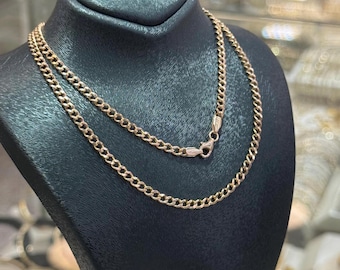 本物の14Kゴールドマイアミキューバンリンクチェーンネックレス4mm