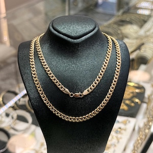 14K Gold Miami Cuban Chain Necklace, 14K Curb Chain, 4.70mm 14K Gold Curb Cuban Chain, Chain for Men, Chain for Women, 14K Cuban Link Chain